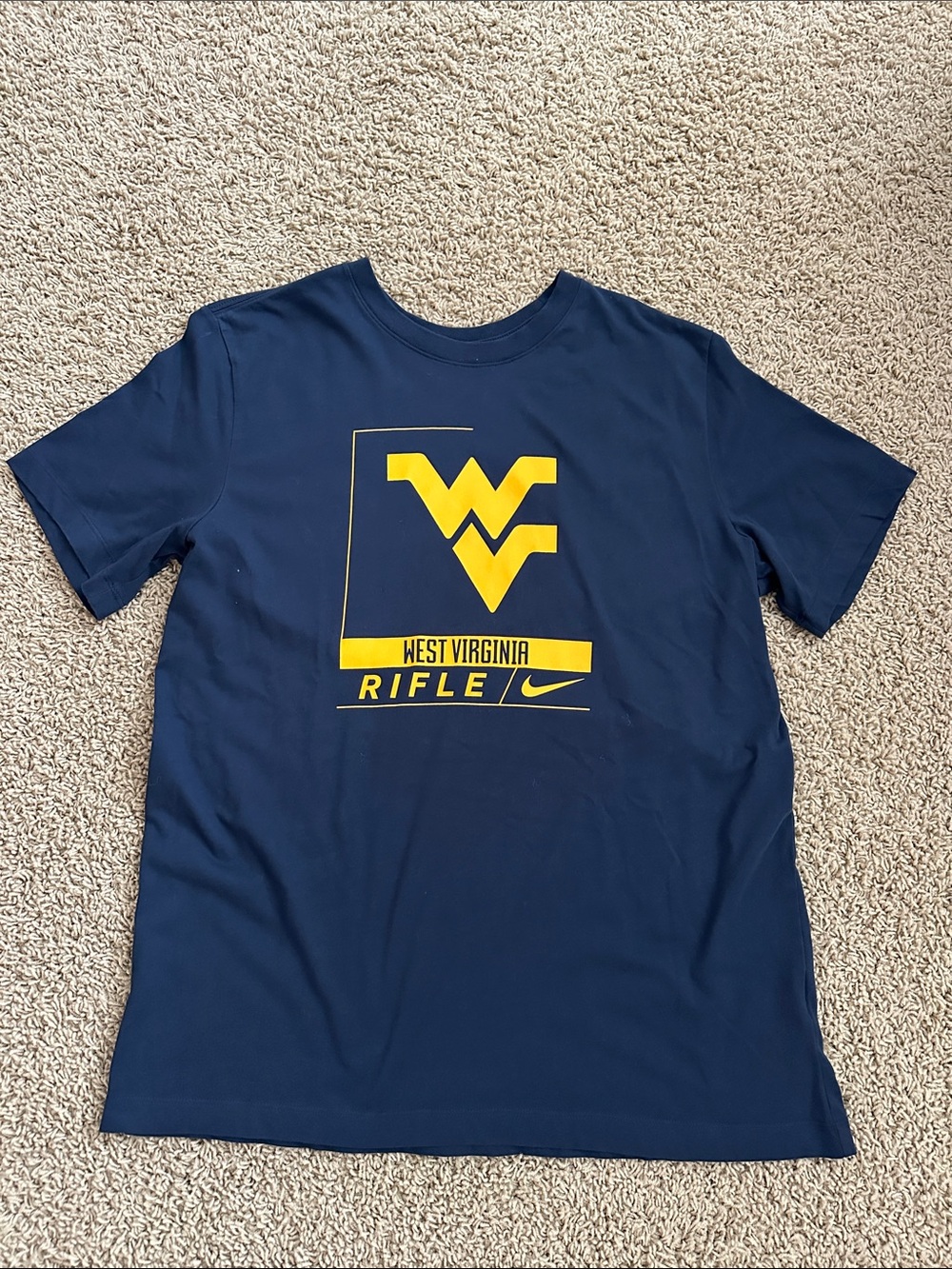 Nike Navy and Yellow West Virginia Rifle Graphic Tee